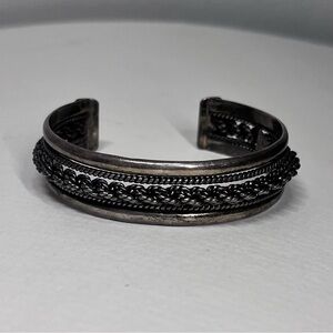 AYB MEXICO 925 Silver Vintage Dark Tone Rope Twist Cuff Bracelet